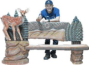 子鹿のベンチ　彫刻　チェンソーアート