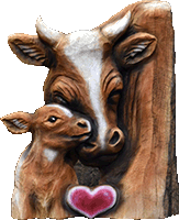 牛の親子　彫刻　チェンソーアート