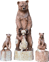クマの親子　彫刻　チェンソーアート