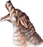 狼 オオカミ　威嚇　噛む瞬間　チェンソーアート　彫刻