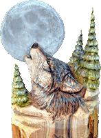 狼と月　チェンソーアート　彫刻